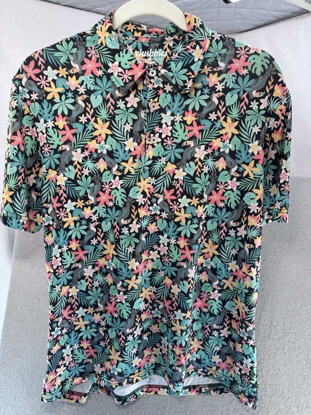 Chubbies Polo Shirt Men Small Tropical Floral Toucan Stretch